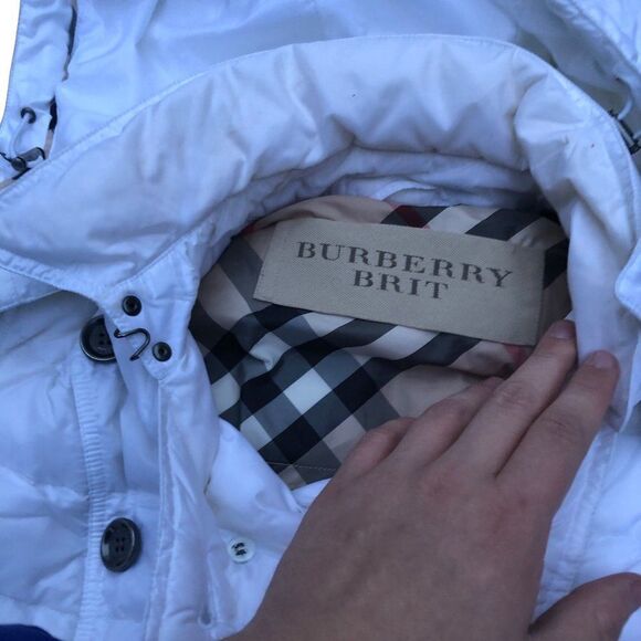 RARE Burberry Goose Down Jacket White Burberry Brit Puffer Coat Medium - Picture 4 of 16